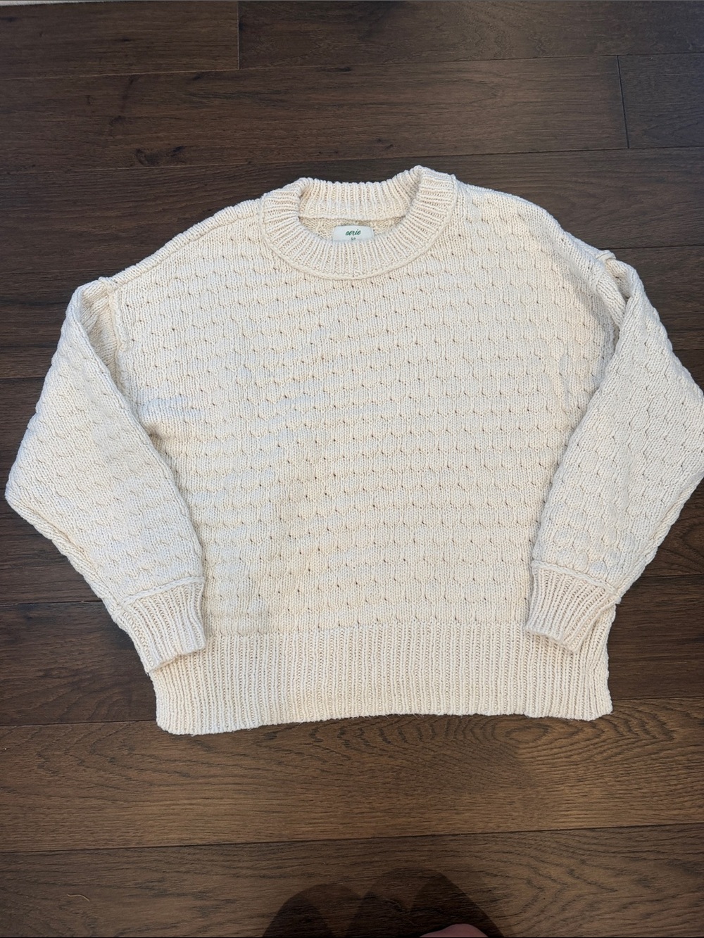 aerie Cream Textured Knit Crewneck Sweater Size Small - C1-347